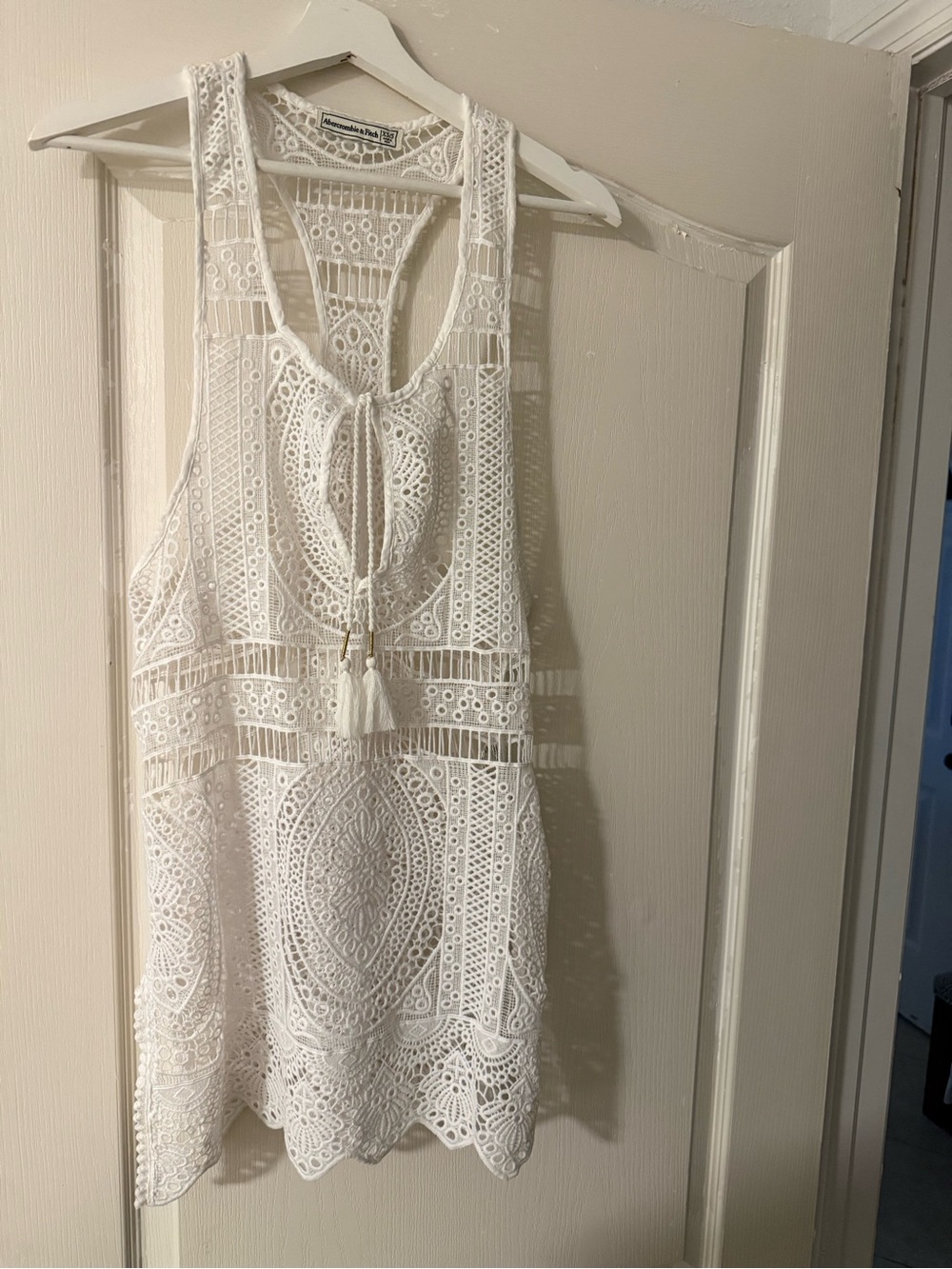 Abercrombie & Fitch White Crochet Swim Coverup Dress